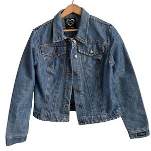 XOXO Jeans Denim Jacket Y2K Fitted Cropped Blue Jean Jacket Juniors Large